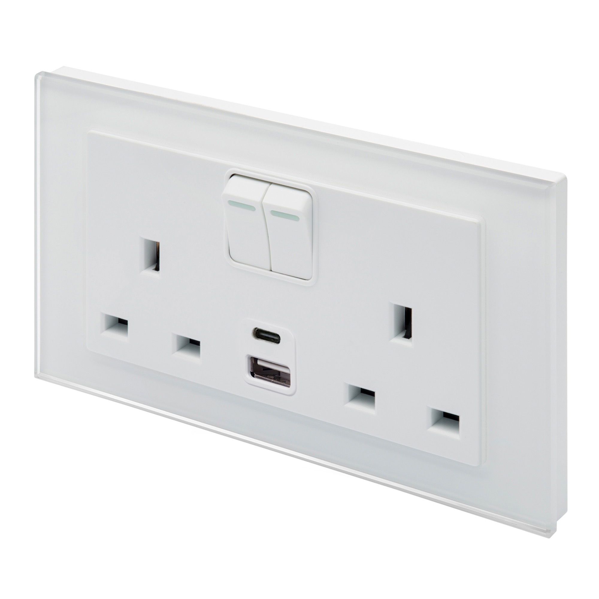 Crystal PG 2.1A USBC & 13A DP Double Plug Socket with Switch White